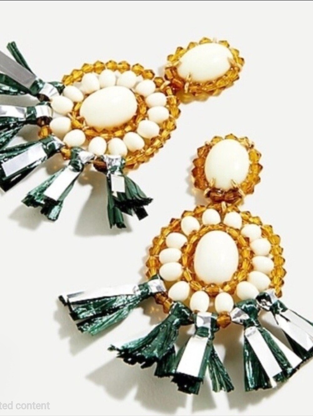 J.Crew Raffia Stone Drop Fringe Earrings